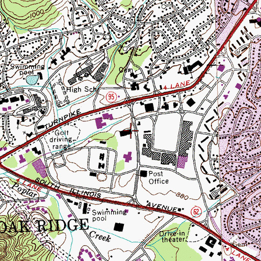 Topographic Map of Oak Ridge Police Department, TN