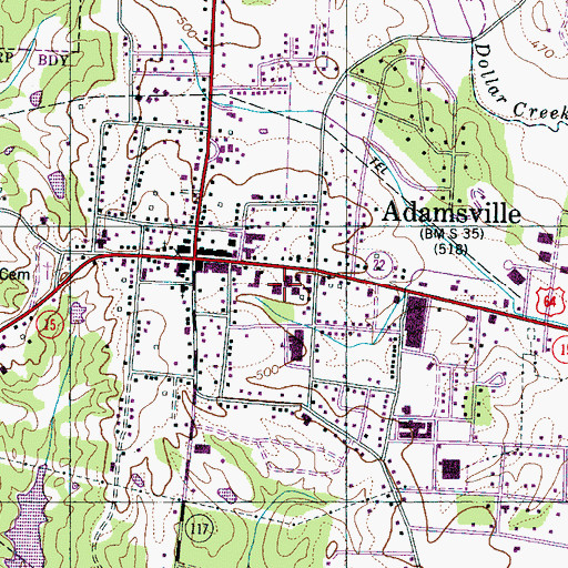 Topographic Map of Adamsville Police Department, TN