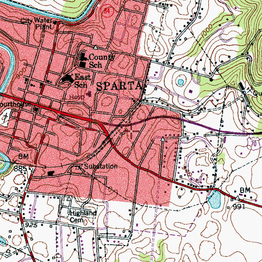 Topographic Map of Sparta Police Department, TN