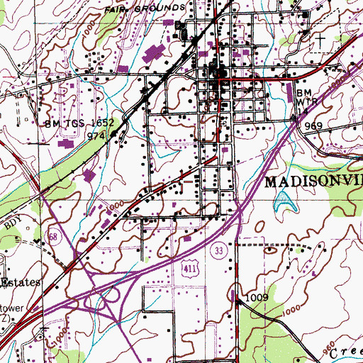 Topographic Map of Madisonville Police Department, TN