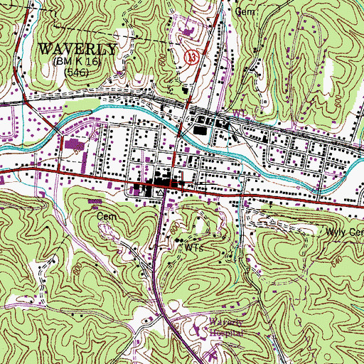 Topographic Map of Waverly Police Department, TN