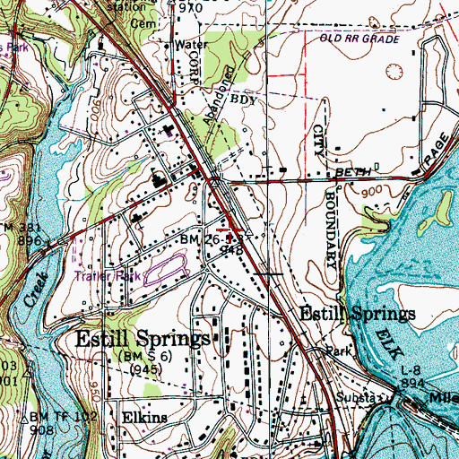 Topographic Map of Estill Springs Police Department, TN