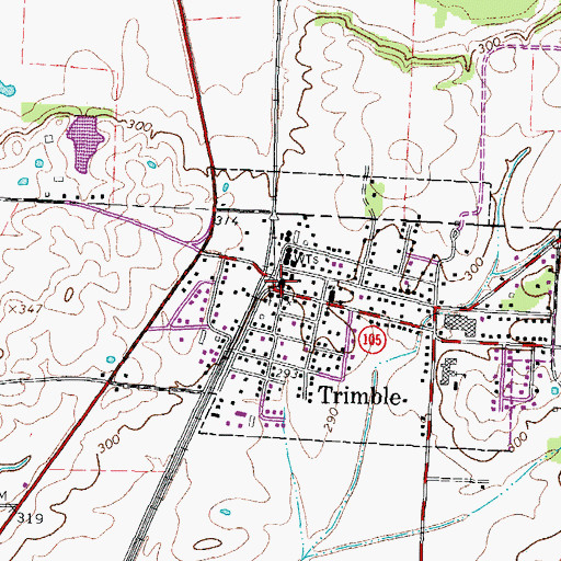 Topographic Map of Trimble Police Department, TN