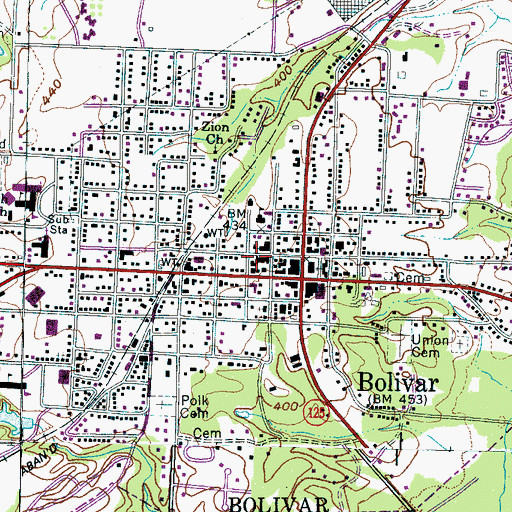 Topographic Map of Bolivar Police Department, TN
