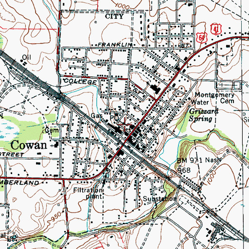 Topographic Map of Cowan Police Department, TN