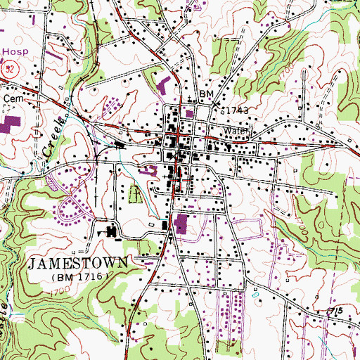 Topographic Map of Jamestown Police Department, TN