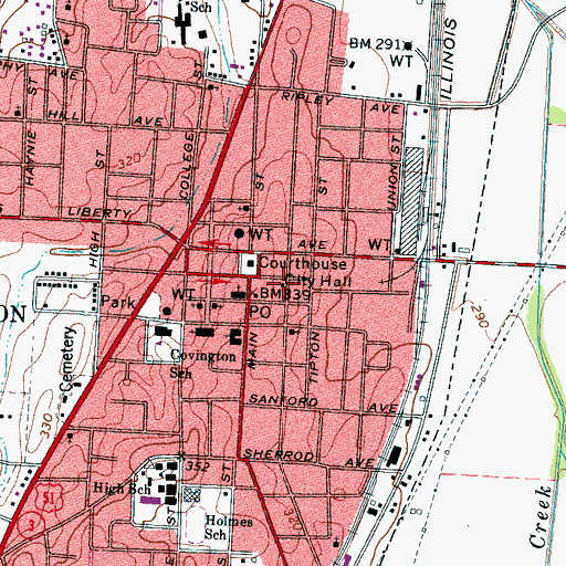Topographic Map of Covington Police Department, TN