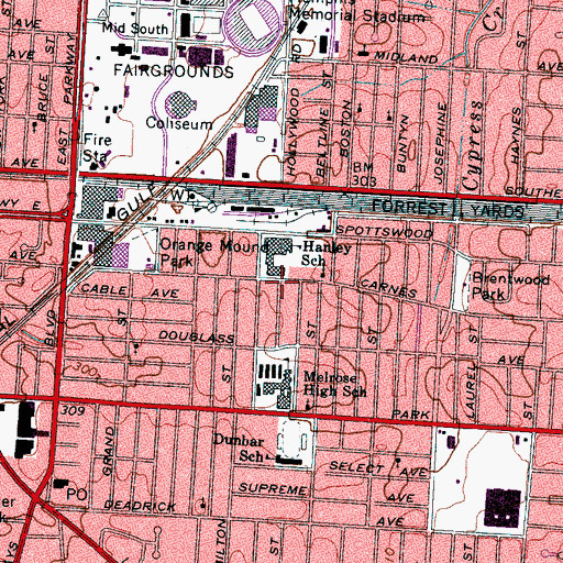 Topographic Map of Memphis Police Services Orange Mound Satellite Office, TN