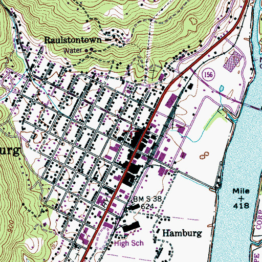 Topographic Map of South Pittsburg Police Department, TN