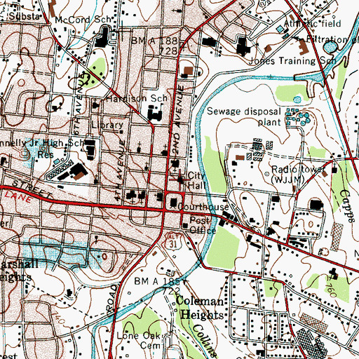 Topographic Map of Lewisburg Police Department, TN