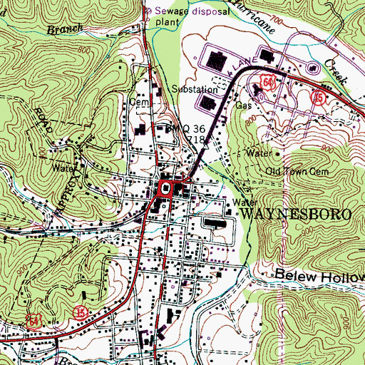 Topographic Map of Waynesboro Police Department, TN