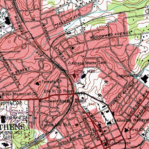 Topographic Map of Athens Police Department, TN