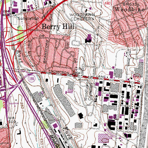 Topographic Map of Berry Hill Police Department, TN