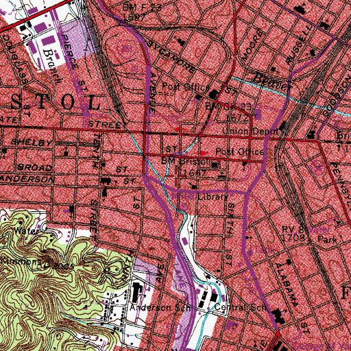 Topographic Map of Bristol Police Department, TN