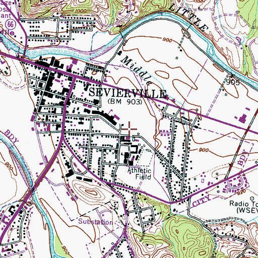 Topographic Map of Sevierville Police Department, TN