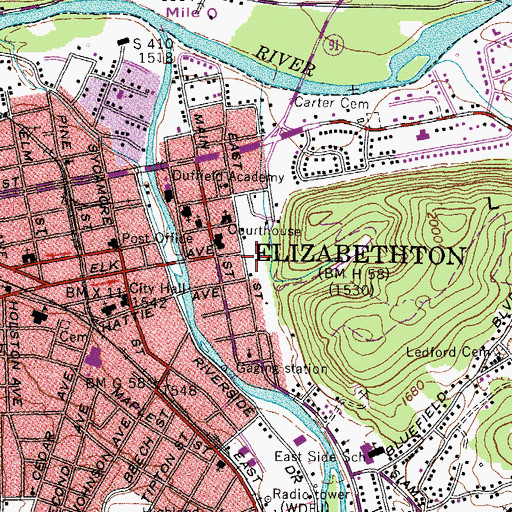Topographic Map of Carter County Sheriff's Department, TN