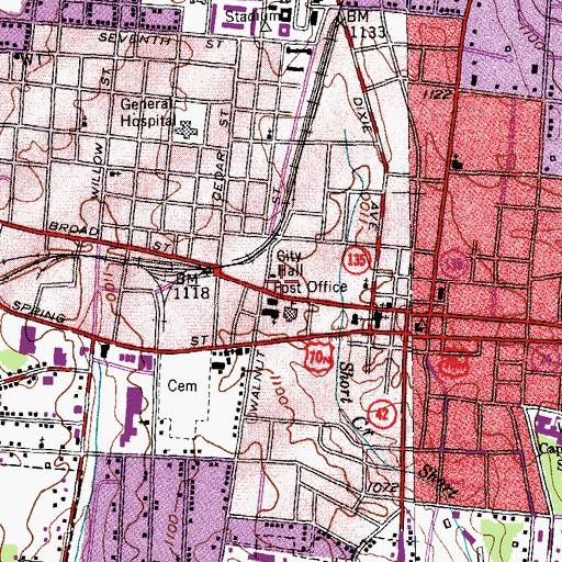 Topographic Map of Cookeville Police Department, TN