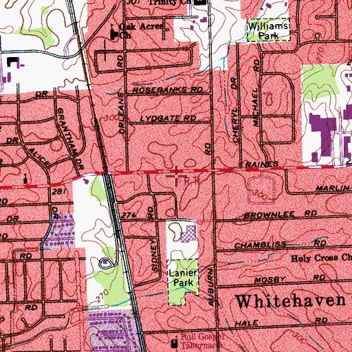 Topographic Map of Memphis Police Department - Raines Station, TN