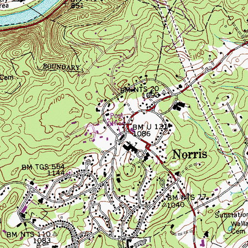 Topographic Map of Norris Police Department, TN