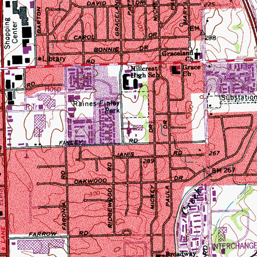 Topographic Map of Memphis Police Services Graceland Drive Satellite Office, TN