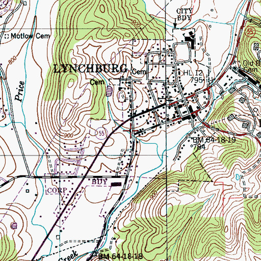 Topographic Map of Metro Moore County Sheriff's Department, TN