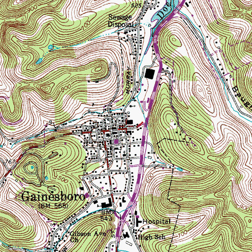 Topographic Map of Gainesboro Police Department, TN