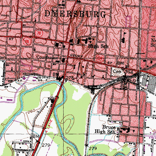 Topographic Map of Dyer County Sheriff's Office, TN