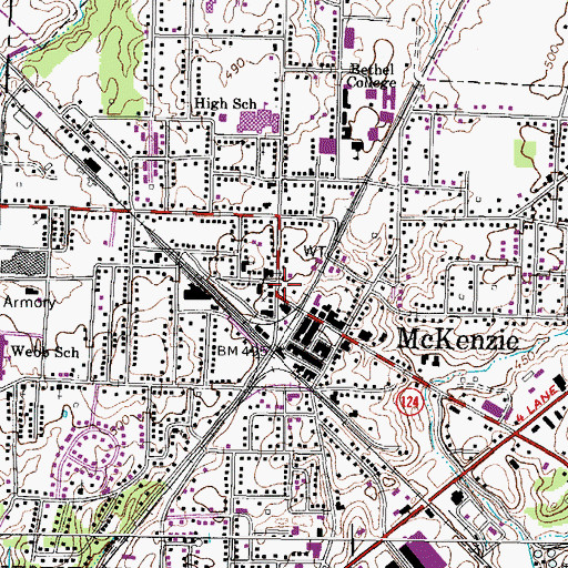 Topographic Map of McKenzie Police Department, TN