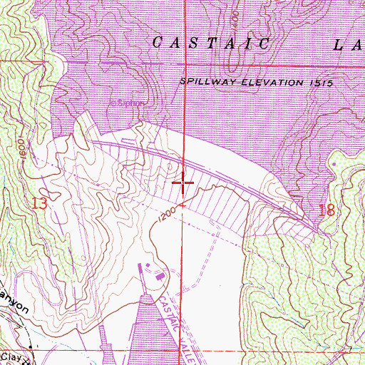Topographic Map of Castaic Lake Dam, CA