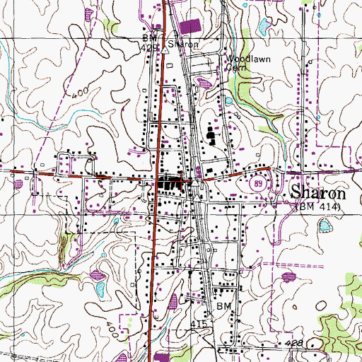 Topographic Map of Sharon Police Department, TN