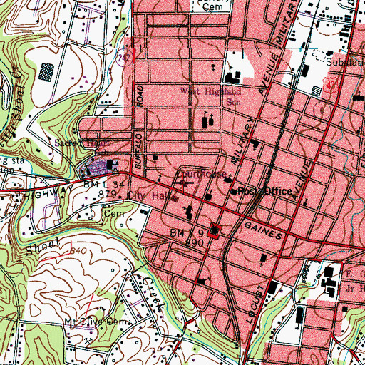 Topographic Map of Lawrence County Sheriff's Department, TN