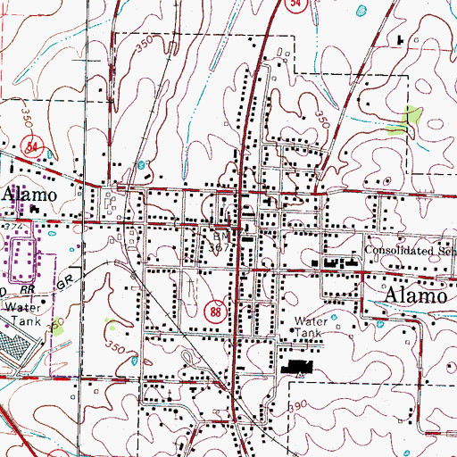 Topographic Map of Alamo Police Department, TN
