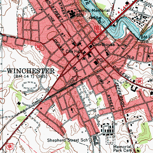 Topographic Map of Winchester Police Department, TN