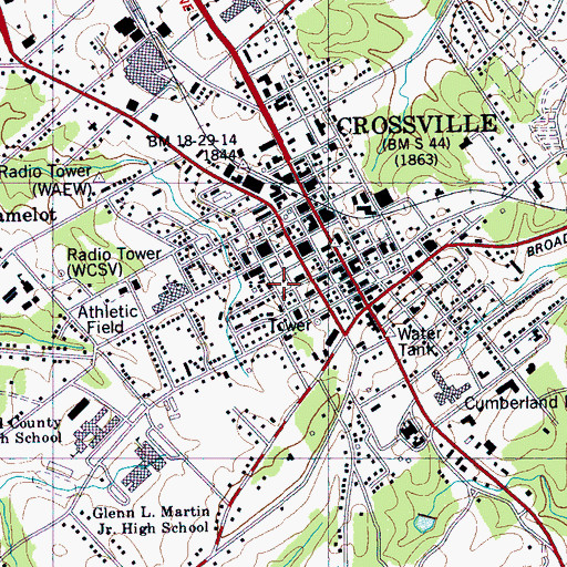 Topographic Map of Crossville Police Department, TN