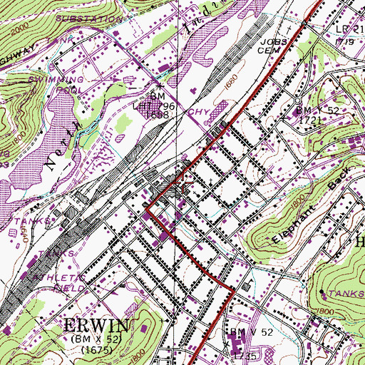 Topographic Map of Unicoi County Sheriff's Office, TN