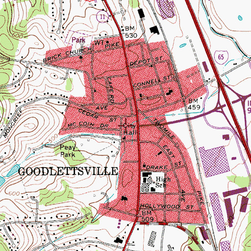 Topographic Map of Goodlettsville Police Department, TN