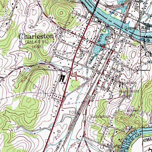 Topographic Map of Charleston Police Department, TN