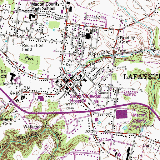 Topographic Map of Lafayette Police Department, TN