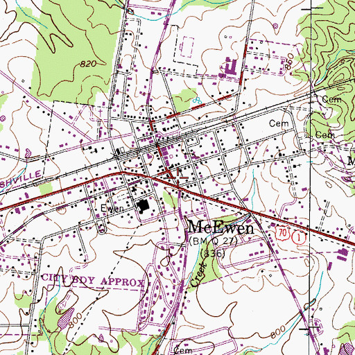 Topographic Map of McEwen Police Department, TN