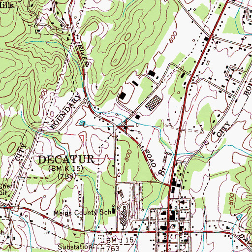 Topographic Map of Meigs County Sheriff Department, TN
