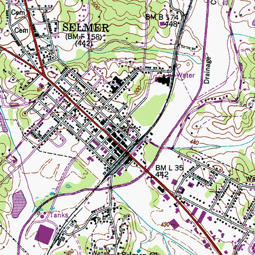 Topographic Map of Selmer Police Department, TN