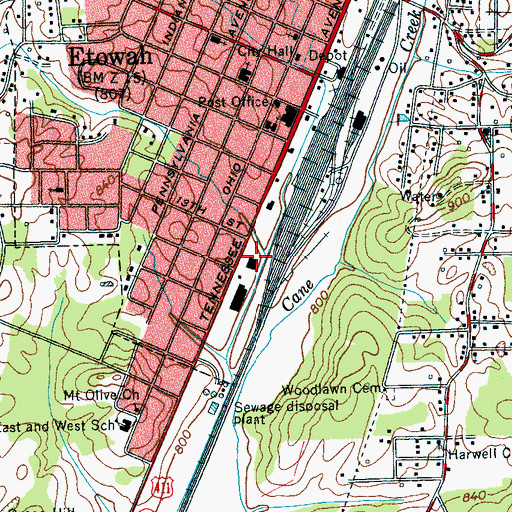 Topographic Map of Etowah Police Department, TN