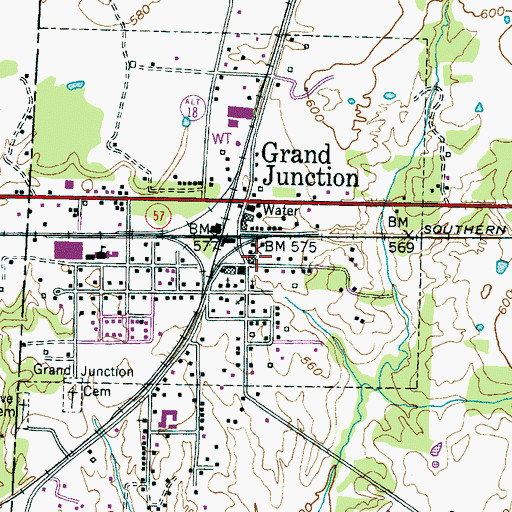 Topographic Map of Grand Junction Police Department, TN