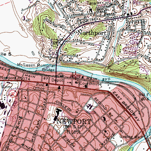 Topographic Map of Newport Police Department, TN