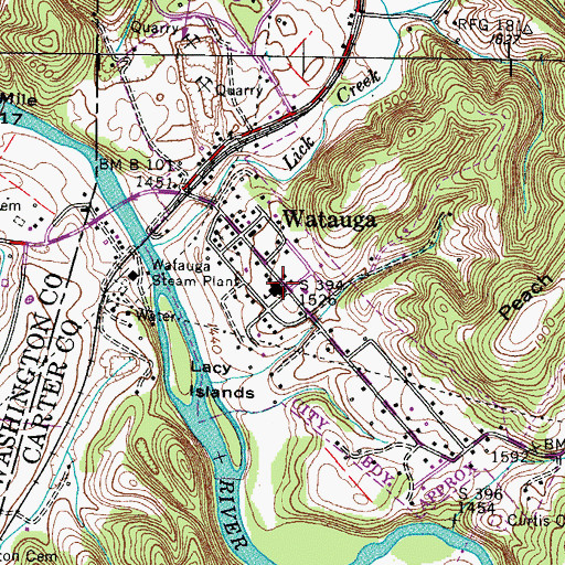 Topographic Map of Watauga Police Department, TN