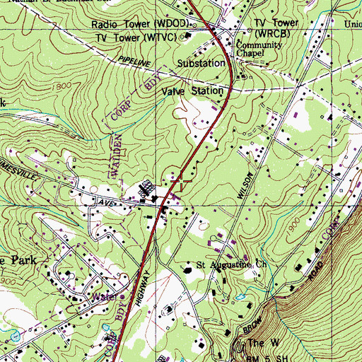 Topographic Map of Walden Police Department, TN