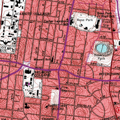 Topographic Map of Metropolitan Nashville Police Department Midtown Hills Precinct, TN