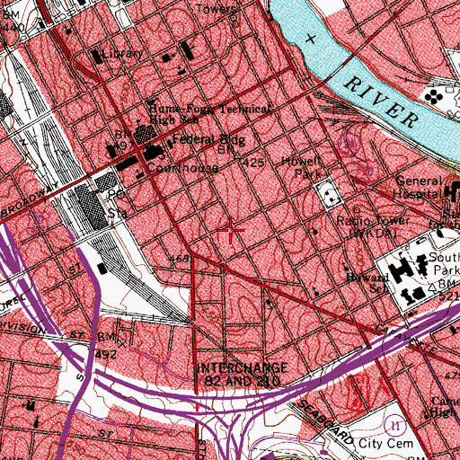 Topographic Map of Metropolitan Nashville Police Department Central Precinct, TN
