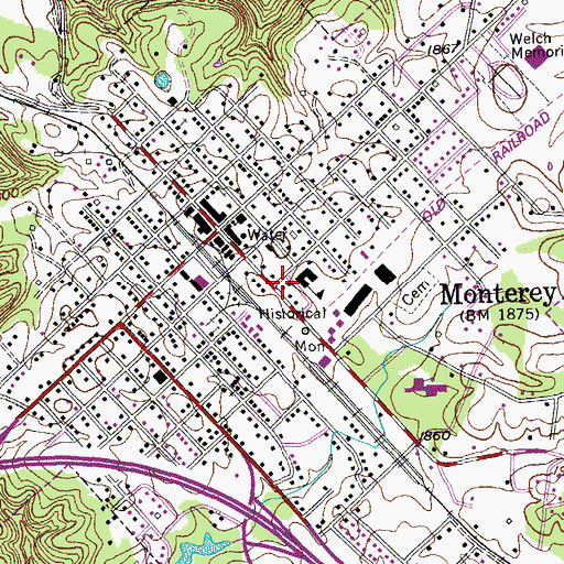 Topographic Map of Monterey Police Department, TN