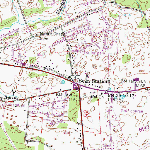 Topographic Map of Bean Station Police Department, TN
